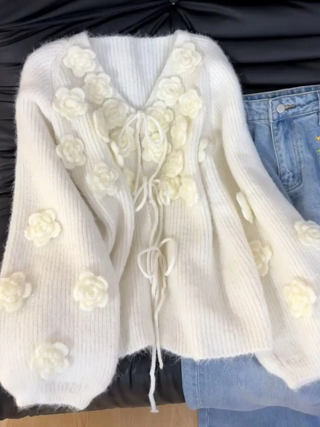 

Y2K Japanese Loose Sweater Office Lady Autumn Winter Korean Fairy Bow Knitted Pullover Female Sweet Lace Oversized Y2k Outfits