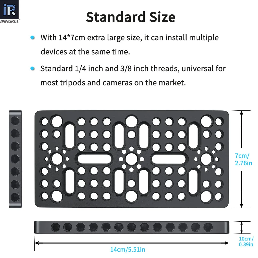 INNOREL CP1407 14*7cm Multi-Functional Cheese Plate Switching Mounting Plate with Built-in ARRI Locating Holes for Camera Tripod