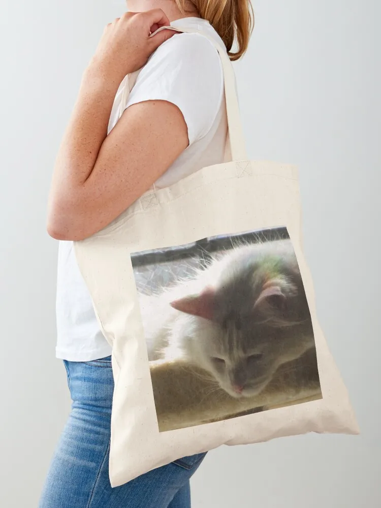 

White Cat Closeup Tote Bag Canvas Lady bags Shopper handbag custom tote bag