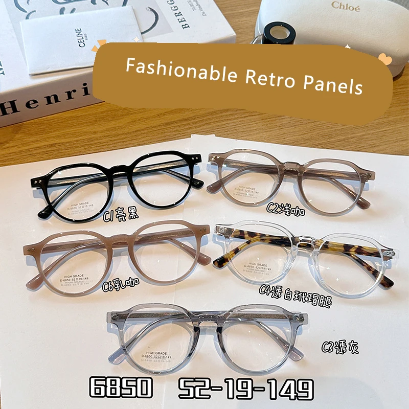 Fashion Retro Round Eyeglasses Acetate Eyewear Transparent Glasses Myopia Astigmatism Hyperopia Optical Prescription Frames 6850