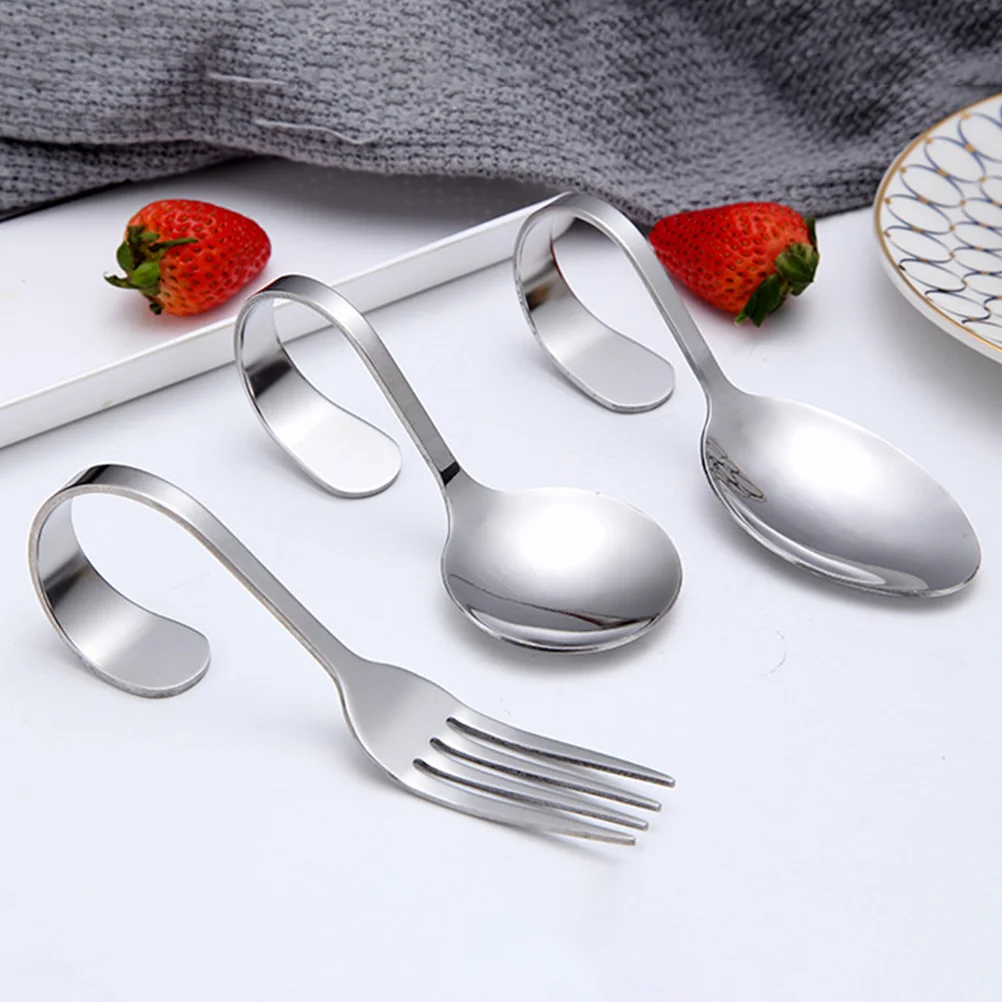 3 Pcs Tableware Tongs Bent Reusable Spoons Forks and Dinner Stainless Steel Small