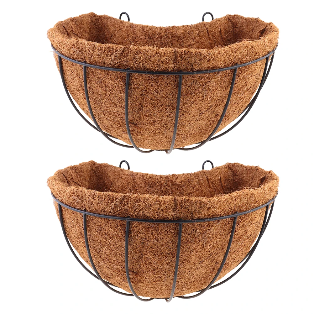 

2pcs Balcony Hanging Basket Flower Pot Wall Planter Coconut Palm Coir Metal Pots Iron Rack Railing Box Outdoor Garden Space
