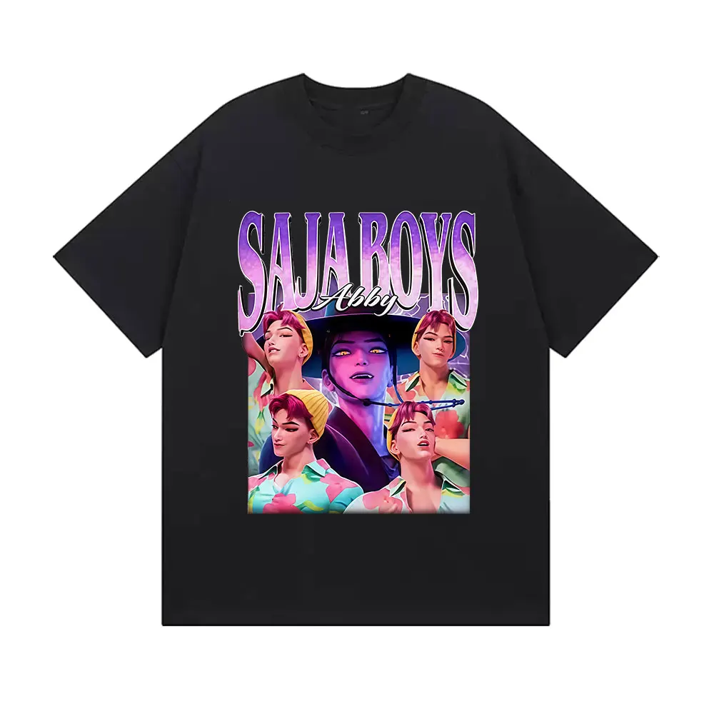 Huntrix Kpop شيطان الصيادين فيلم 2025 الرسومات تي شيرت الرجال النساء جودة عالية موضة المتضخم القطن تي شيرت Harajuku القمم #3