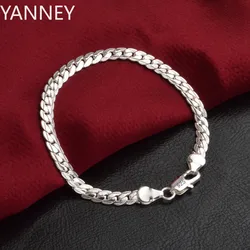 925 Sterling silver Classic flat sideways chain Bracelets necklace for women men's Fashion Party Wedding Jewelry Gifts pulseras