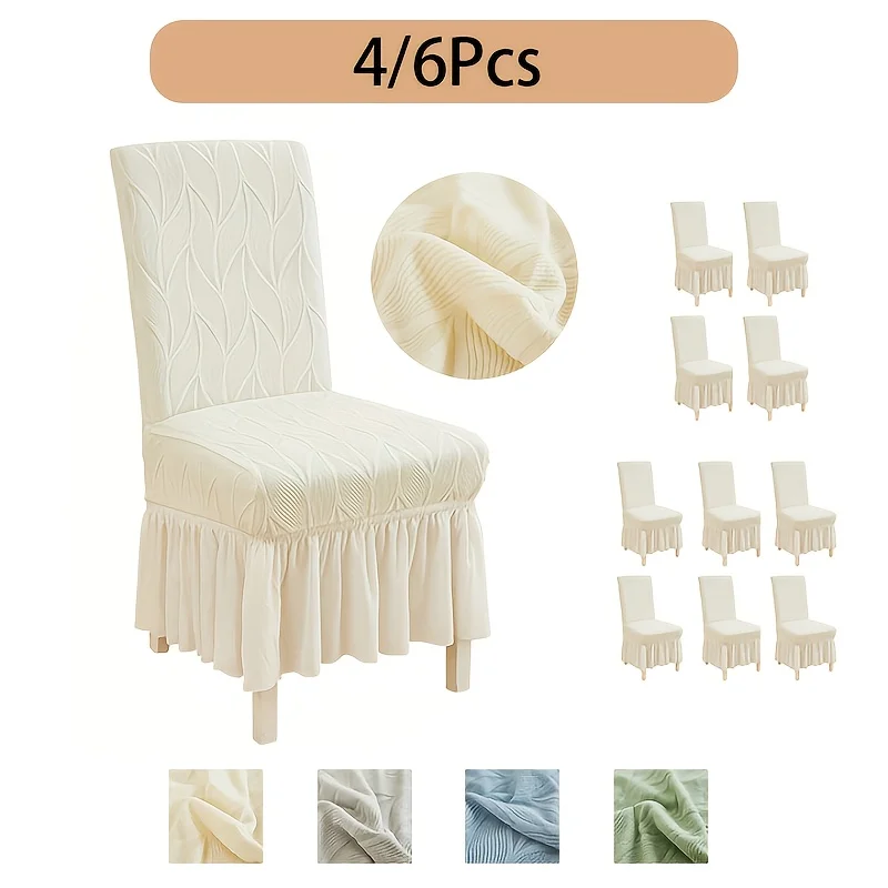 

Чехлы для обеденных стульев с жаккардовым узором в виде листьев, 4/6 шт., универсальные эластичные чехлы для стульев для столовой с юбкой, съемные чехлы для стульев Parsons