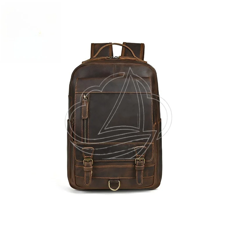 Full Grain Crazy Horse Leather Backpack Large Capacity Vintage Business Laptop Bag Daily Commute Travel Rucksack