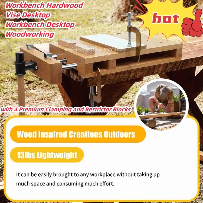 Workbench Hardwood Vise Desktop Workbench Desktop Woodworking with 4 Premium Clamping and Restrictor Blocks