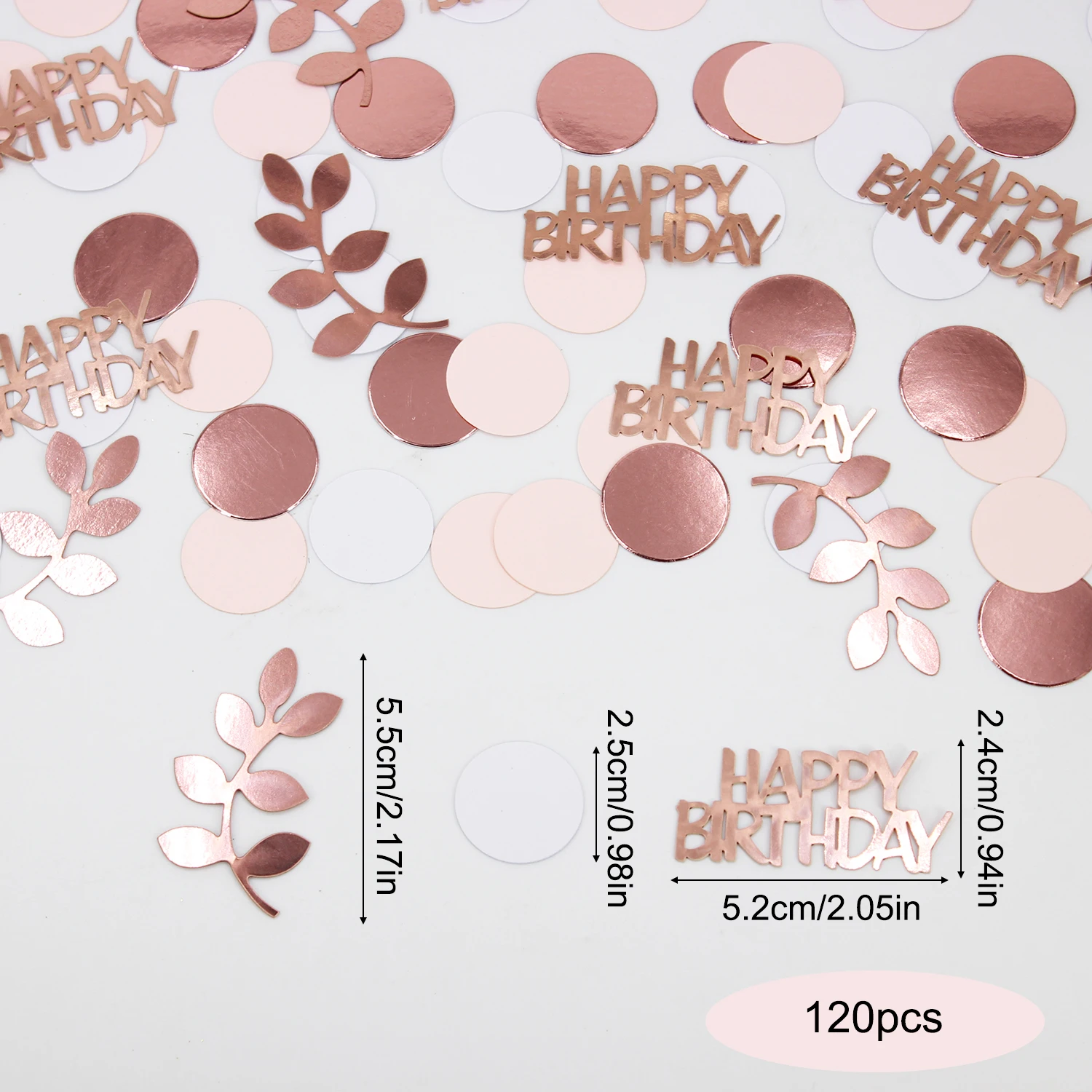 120 Stück Roségold-Thema Happy Birthday Konfetti, Roségold-Karte Sage Rundes Konfetti, Geburtstagsparty Tischdekoration Zubehör – Detail 5