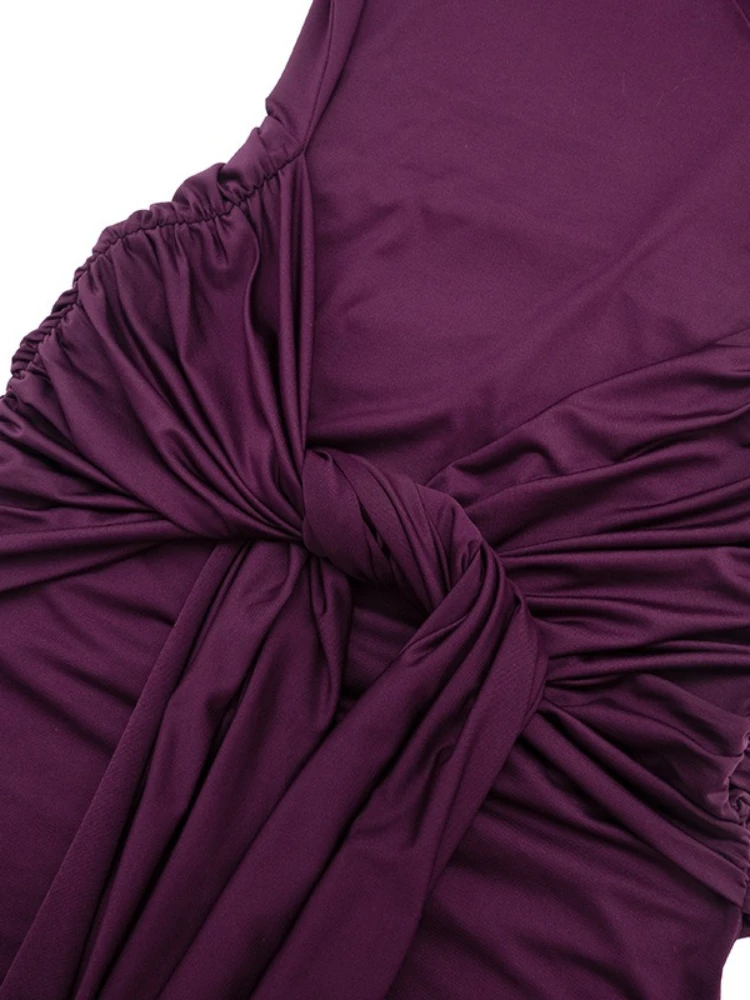 SsTss Wycięta Sukienka Maxi na Wieczorne Przyjęcia, Elegancka, Jednolita, z Imitacją Golfu, Długi Rękaw, Marszczona, Wiązana, na Formalne Okazje, Długie Suknie