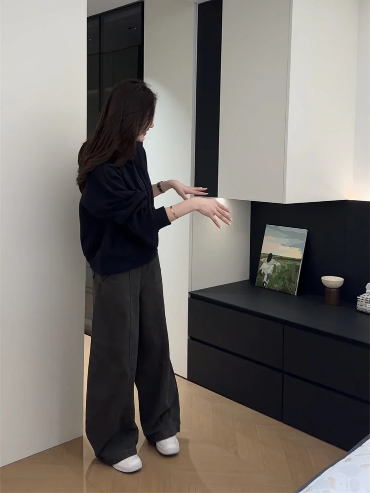 2025 شتاء جديد موضة فضفاضة الدافئة مقنعين سترة قطن عالية الخصر بنطال ذو قصة أرجل واسعة المرأة عادية بلون قطعتين مجموعة #3