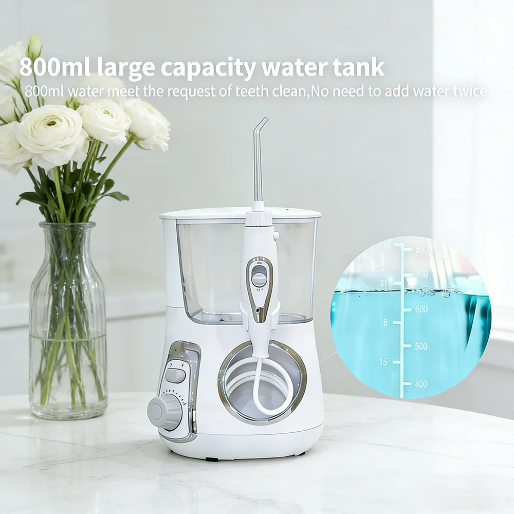 

Home Use Electric Dental Water Jet Flosser 800ML 10Modes 5 Nozzles Desktop Oral Irrigator for Teeth Cleaning & Cavity Prevention