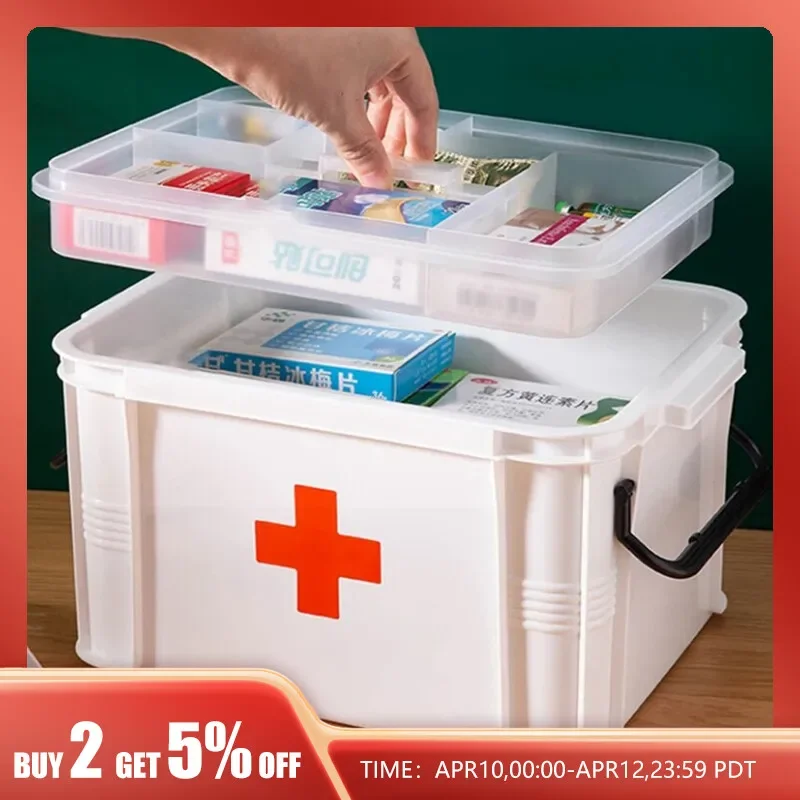 First Aid Kit Medicine  Box Portable Emergency Box Household Double Layers Medicine Boxes Medical Kit  Organizer