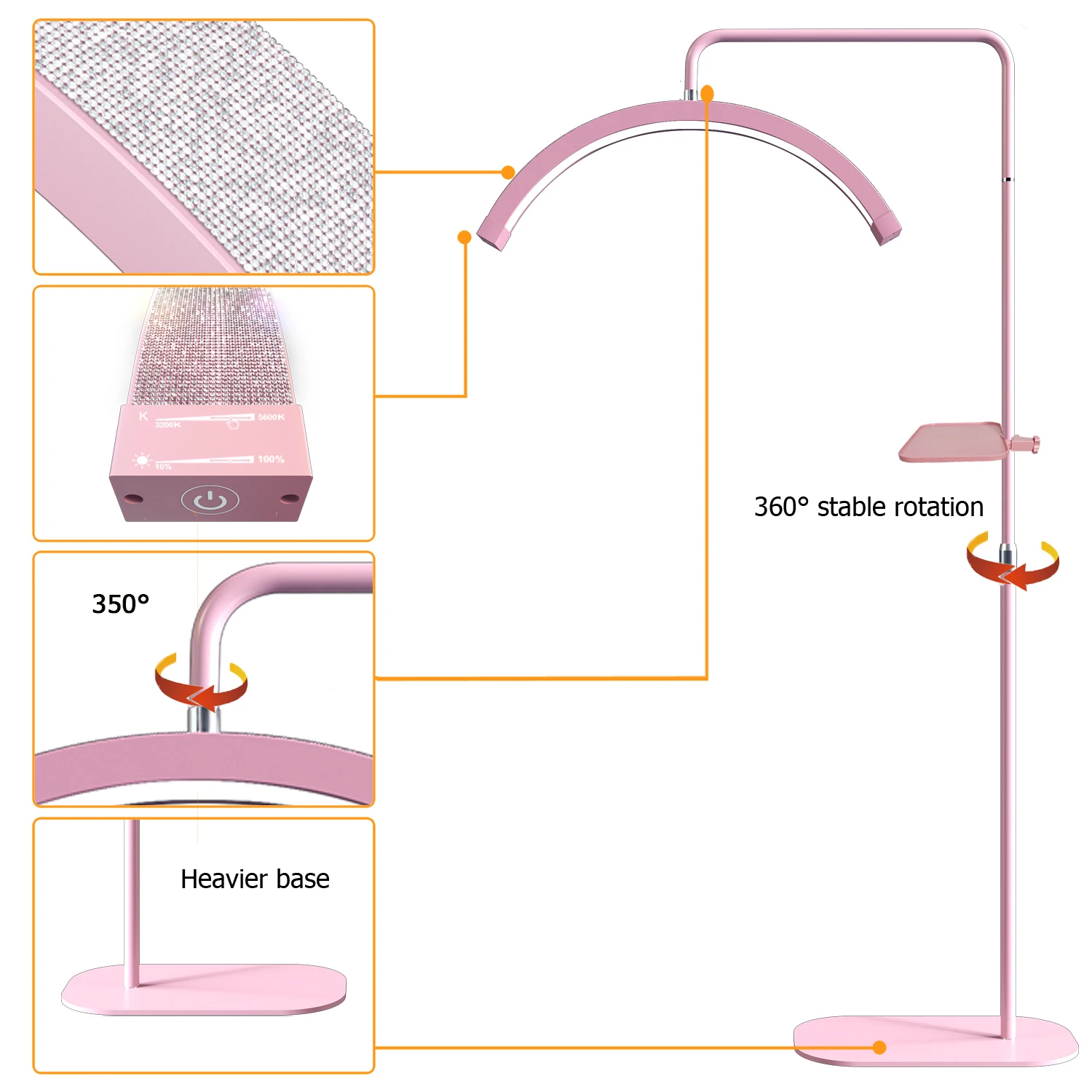 Fusitu FT-Y9 45 واط LED نصف القمر على شكل ضوء قوس لاش ضوء مع الماس مصباح أرضي الفيديو الضوئي لصالون تجميل الوشم ماكياج