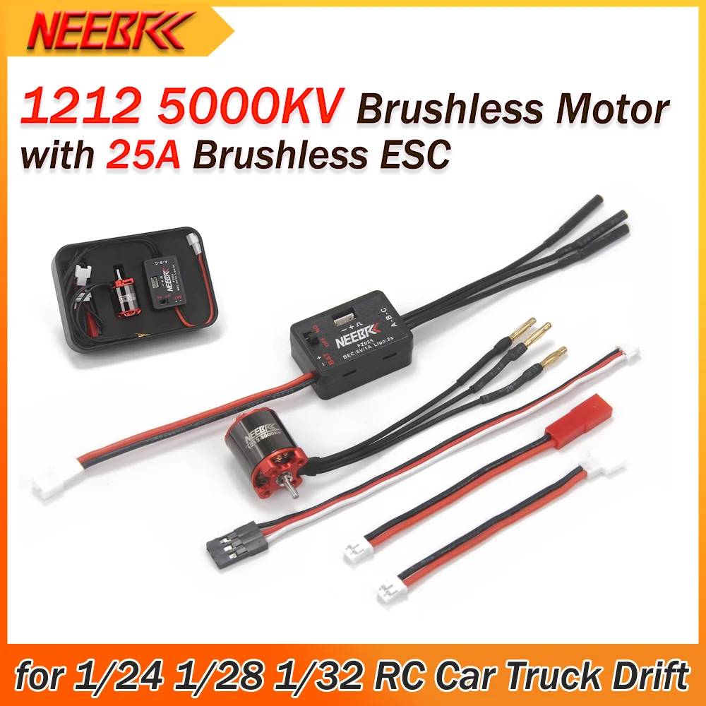 

NEEBRC 1212 5000KV Brushless Motor with FZ025 25A ESC 5V/1A for 1/24 1/28 1/32 RC Car Truck Racing Drift Toy Upgrade Accessories