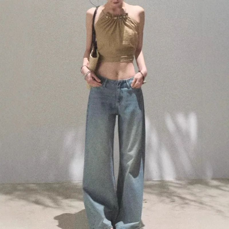 

Linen Slim Fitting Elegant Skin Friendly and Soft Halter Neck Lacing Beaded Camisole Top