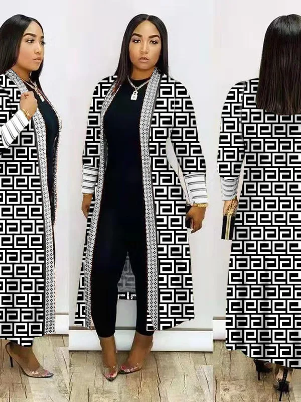 

Faionable Printed Casual Women's Coat Jaet Long Sve Floral Pattern Commute Sle Regular Thin Outerwear Coat