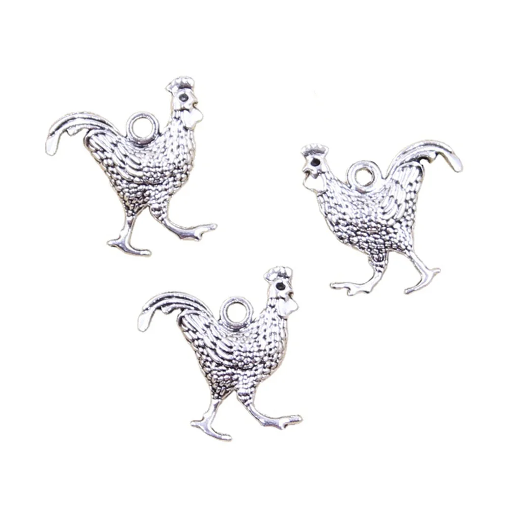 6pcs Charms Rooster Cock Chicken 22x20x6mm Antique Silver Color Pendants Making DIY Handmade Tibetan Finding Jewelry