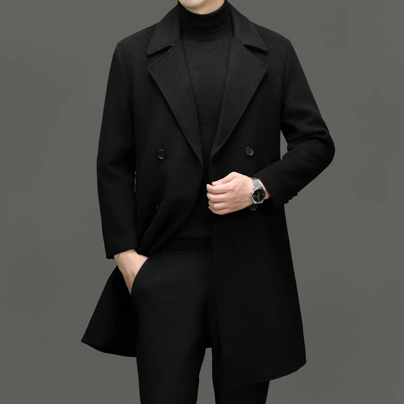 Effortless Men Double Breasted Wool Overcoat Black Gray Coffee Colour Cashmere Coat Winter Autumn Classical Mens Wear Timeless