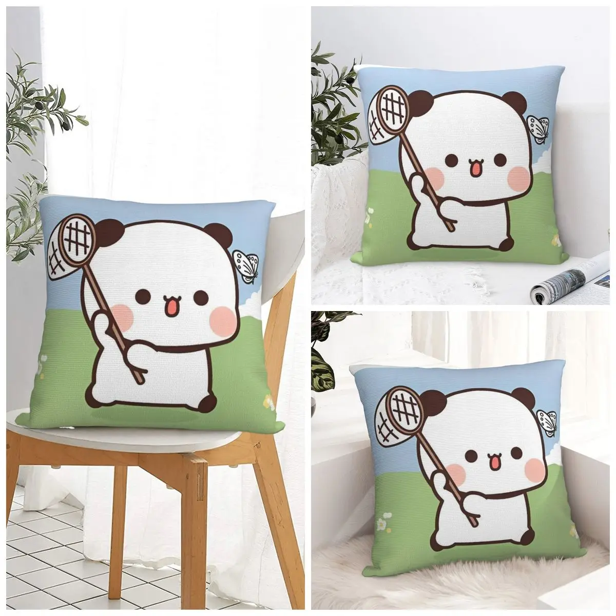 Pillow Cover Bubu And Dudu Panda Graphic Cushion Cover Retro Trendy Pillow Case For Sofa Car Home Decor Pillowcases