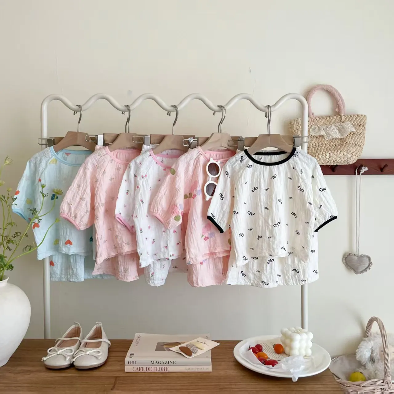 Frühling Atmungsaktive Kinder Nachtwäsche Sets 0-7Y Kinder Mädchen Gedruckt Homewear Pyjama Sets Sommer Gaze Stoff Weiche Täglichen Loungewear – Detail 10