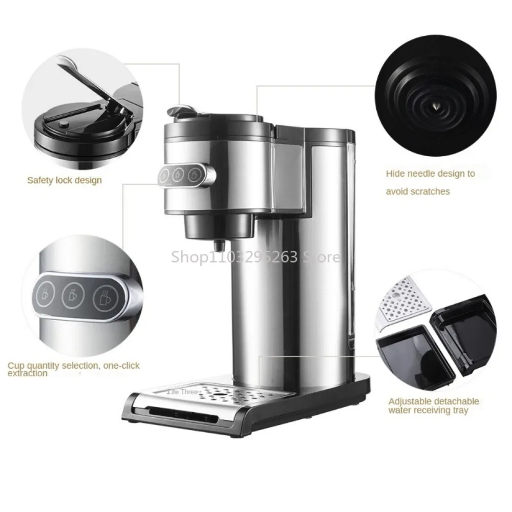 Type Automatic K-cup Coffee Machine Mobile Water Tank with Bucket Capsule Coffee Machine Stainless Steel American Drip