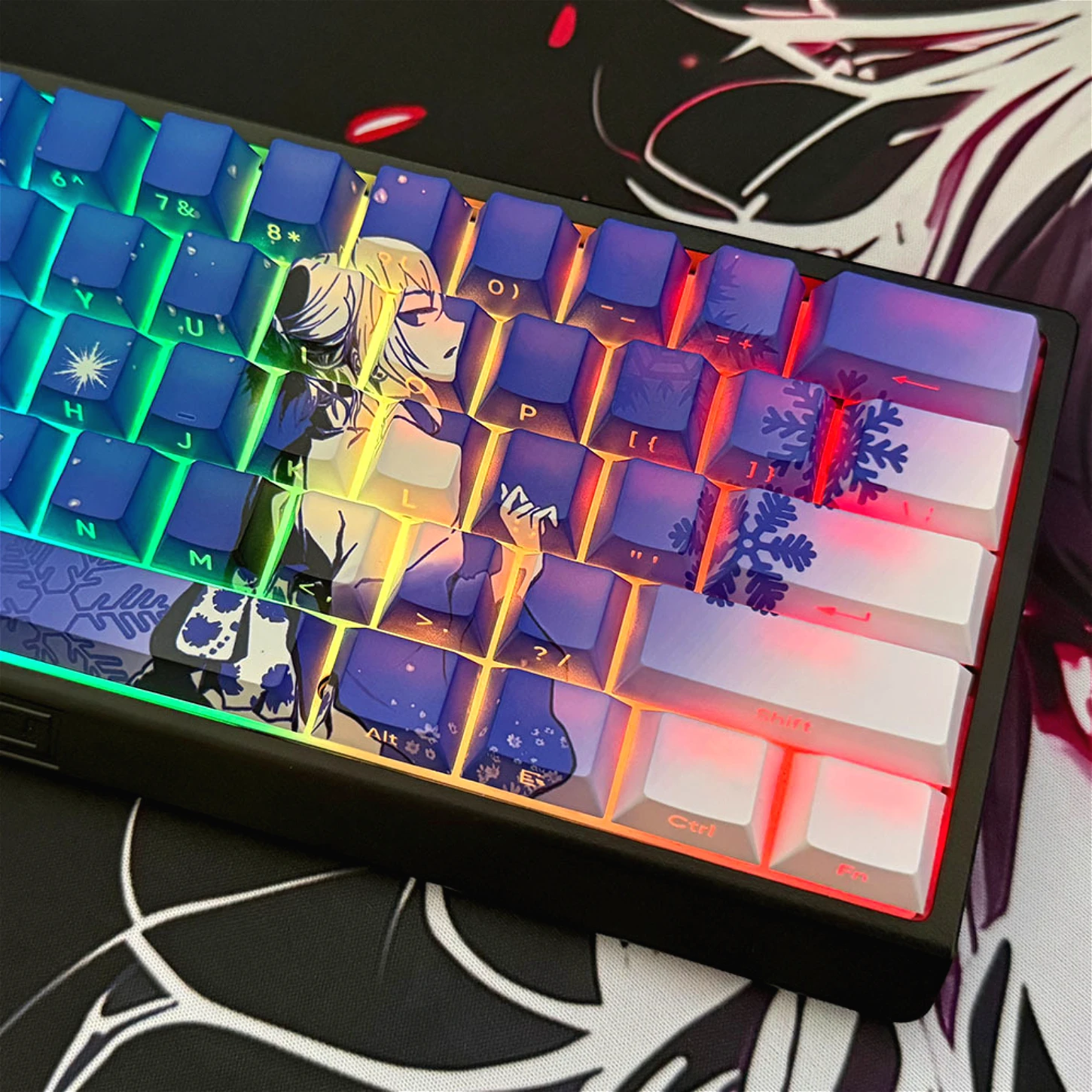 

Wooting 61 Key Snow Wolf Keycap PBT Cherry Side Engraved Translucent Adapter 60 Layout Mechanical Keyboard