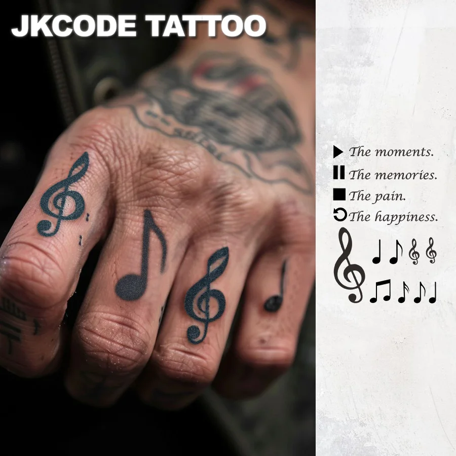 Waterproof Design Semi-permanent Tattoos, Music Note Patterns-Inspirational English Sentences-Women's and Men's Tattoos-Temporary Tattoos for Neck, Hands, and Fingers Lasting 15 Days