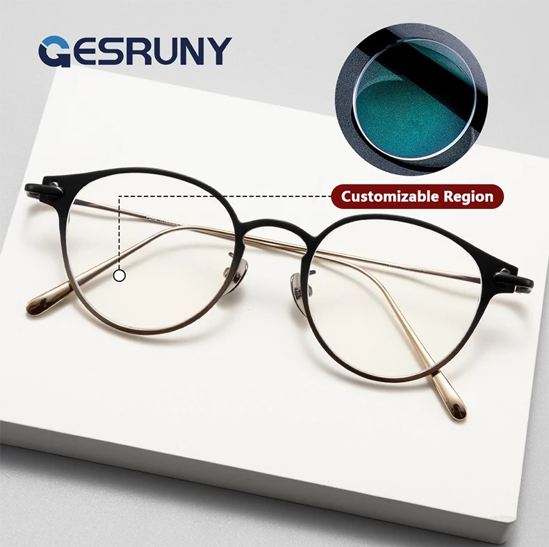 

Gesruny Titanium Round Prescription Glasses for Men Trendy Retro Optical Glasses With Clear Lenses Anti Blue Light Lens