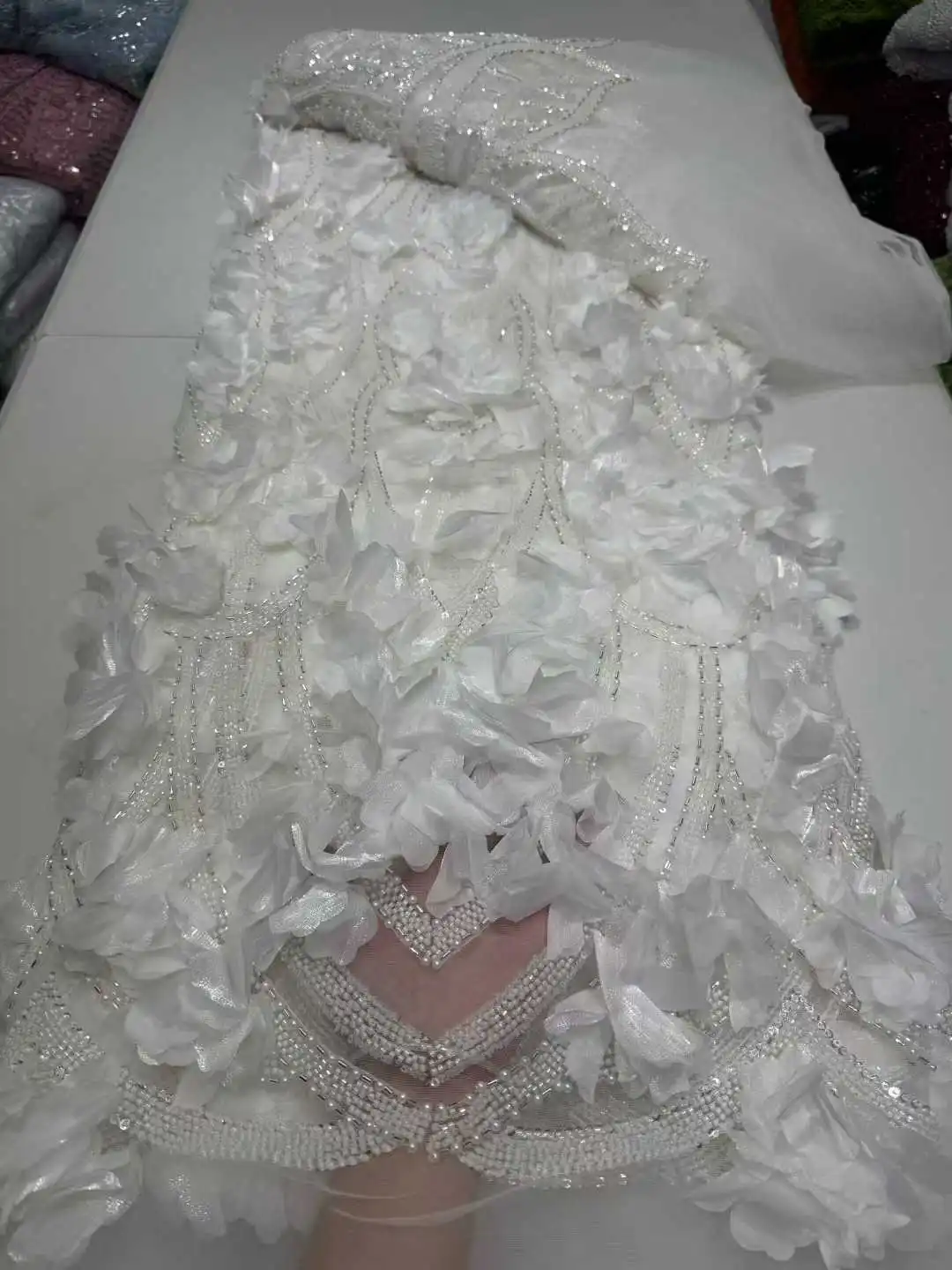 Elegant French Mesh 3D Flower Embroidery 2025 High Quality Beaded Sequins Lace African Nigerian Lace Fabric For Wedding Dress