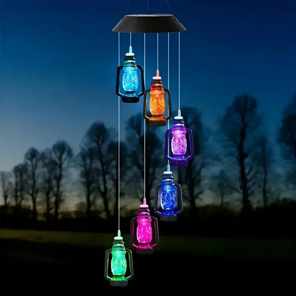 1PC 6LED Solar Retro Bottle Wind Chime Light, Suitable for Courtyard, Garden, Outdoor Landscape Decoration.
