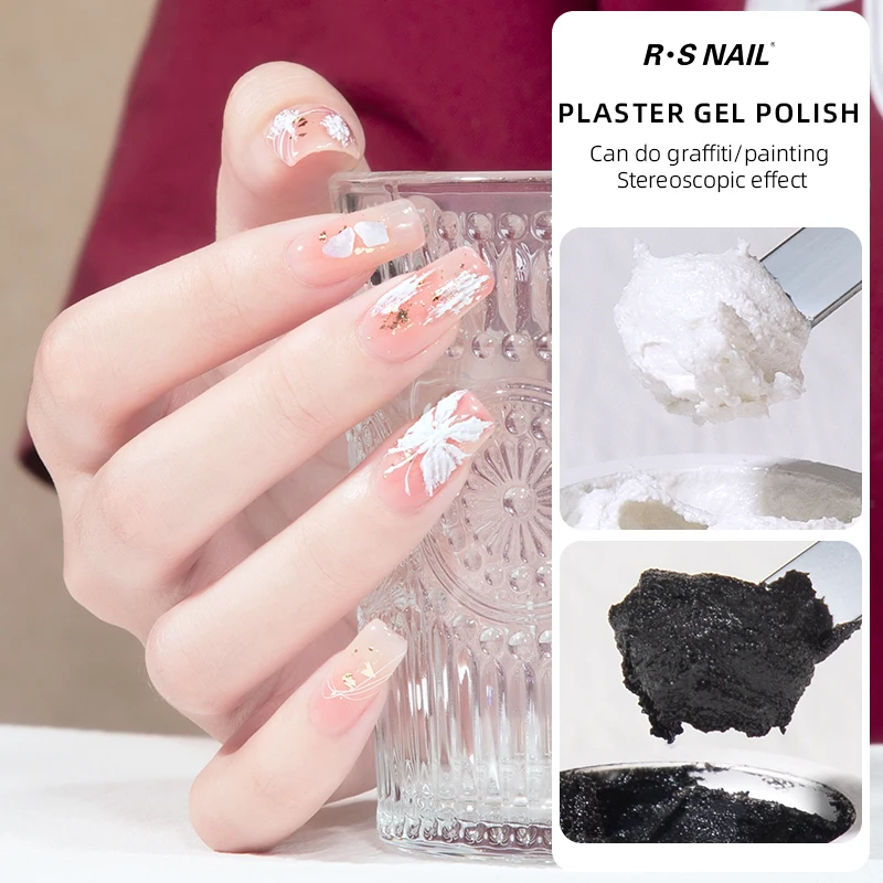 RS Nail 8ml Gypsum Gel Nail Polish DIY 3D Painted Embossed Black White Color Nail Art Plaster Gel Soak Off UV LED Manicure Tool