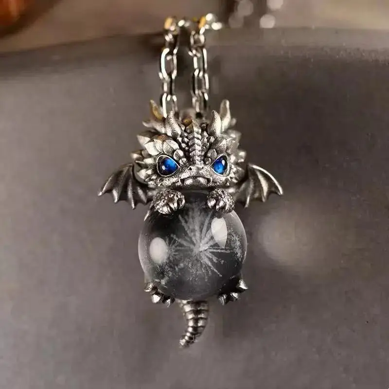 خمر النمط الصيني لطيف التنين قلادة للرجال النساء رائعة الحيوان قلادة قلادة مجوهرات اكسسوارات هدايا محظوظة جيدة #2