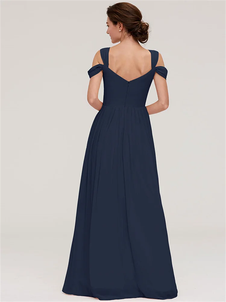 Hot Selling Off Shoulder Neck Sleeveless Chiffon A-Line Bridesmaid Dress Elegant Back Zipper Floor Length Gown For Wedding Guest