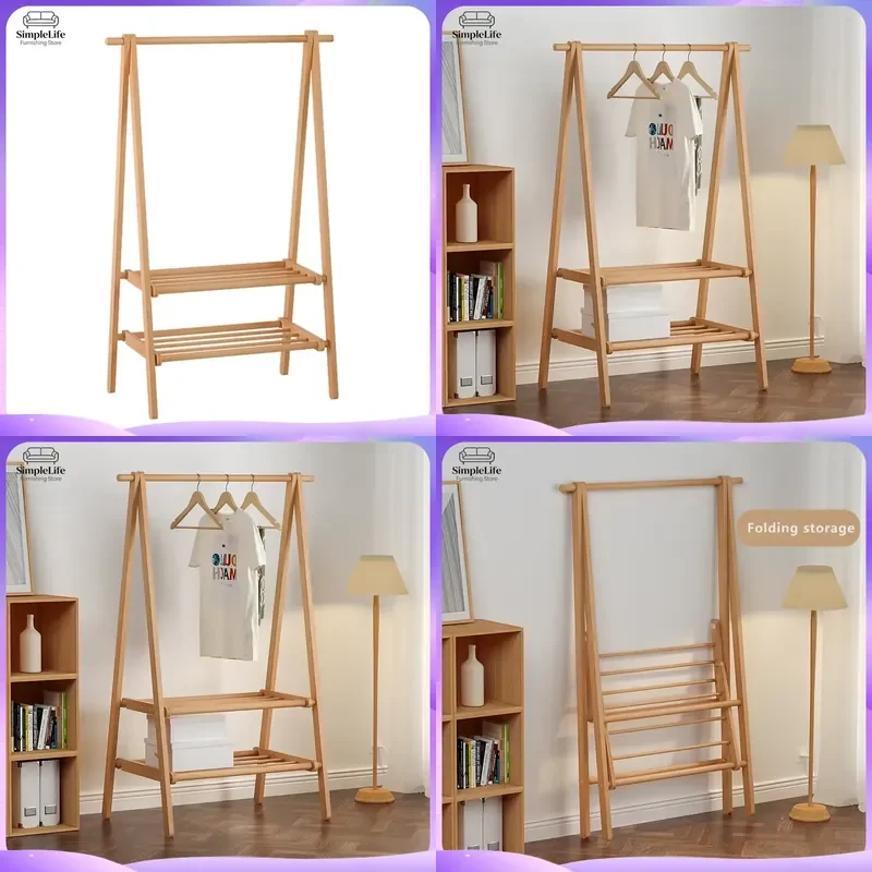 Natural Beech Wood Floor Standing Coat Rack Hat Stand Clothes Hanger Organizer Entryway Hall Tree Furniture Home Decor