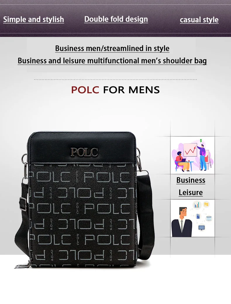 

POLC Business Men's Crossbody Bag Long Zipper Shoulder Bag Large Capacity Wallet Casual Backpack Hanging Bag
