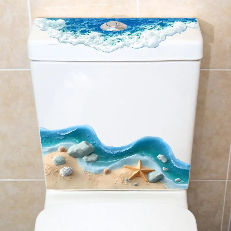3D Ocean Beach Starfish Seashell Self Adhesive Toilet Tank Sticker Waterproof Bathroom Decal