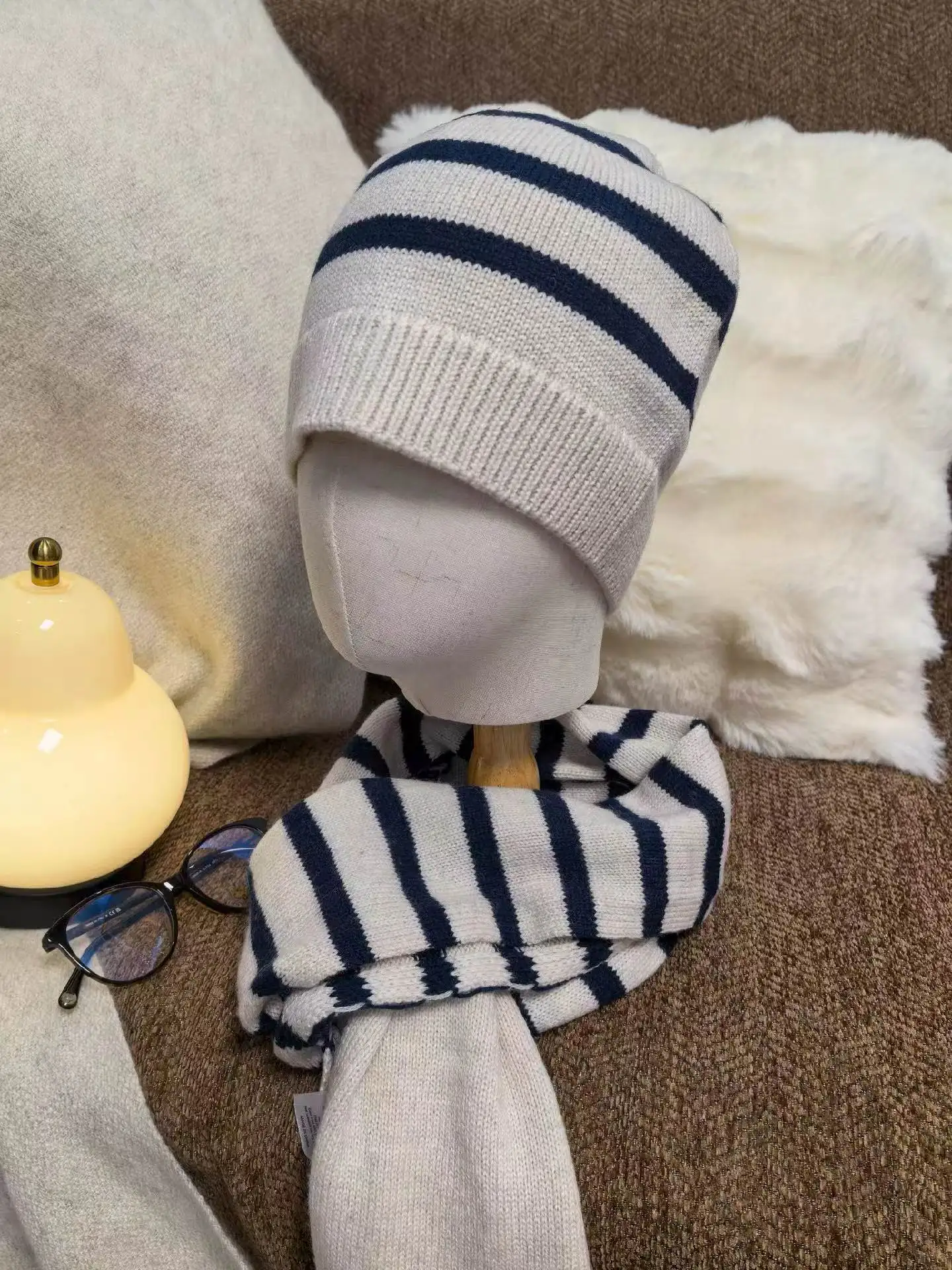 2026 New Autumn Winter Wool Hat And Scarf Set Women Fashion Striped Warm High Quality Beanies Skullies Cap Men Neck Scarves Gift