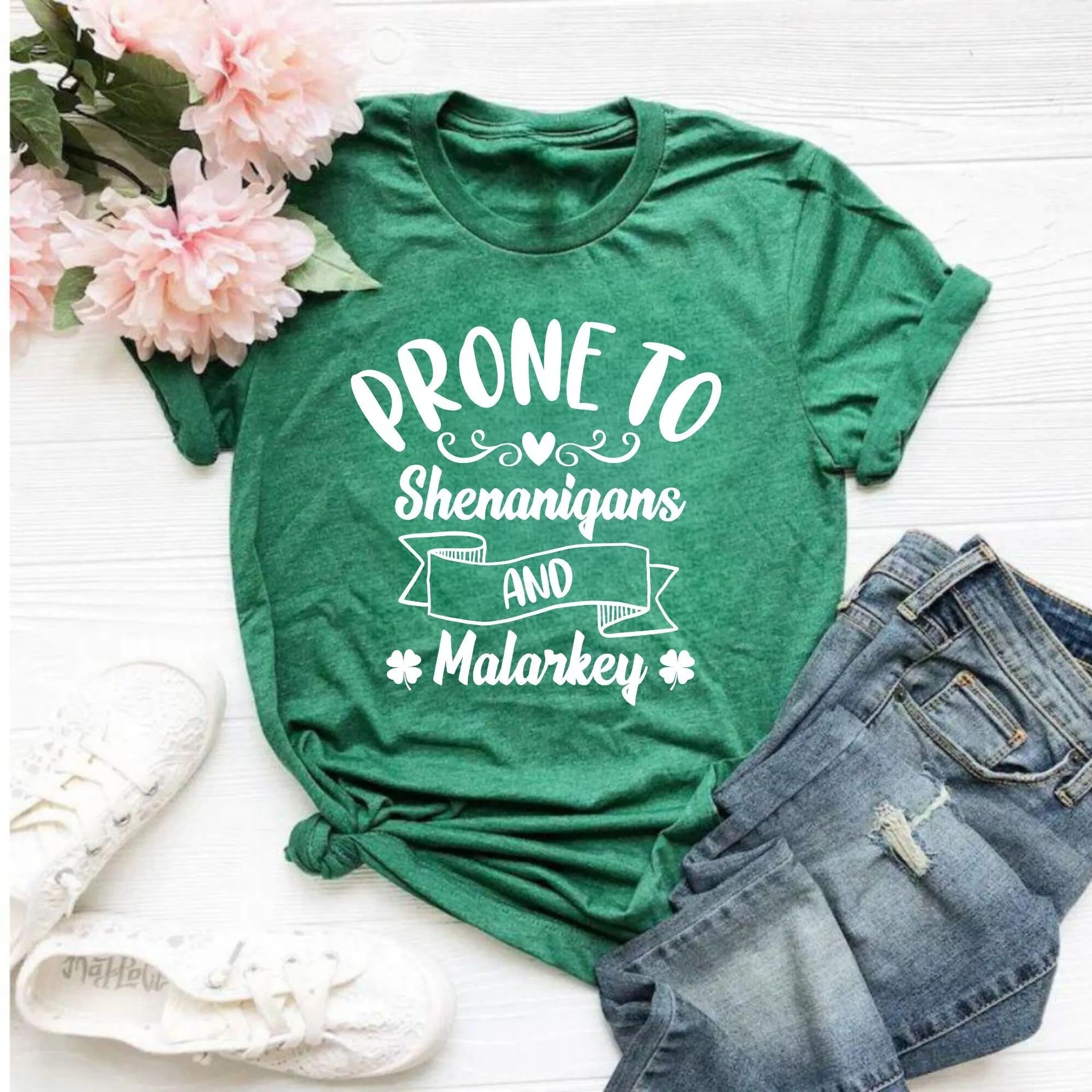 Prone to Shenanigans and Malarkey St Patricks Day T Shirt Lucky Shamrock Irish Tanks