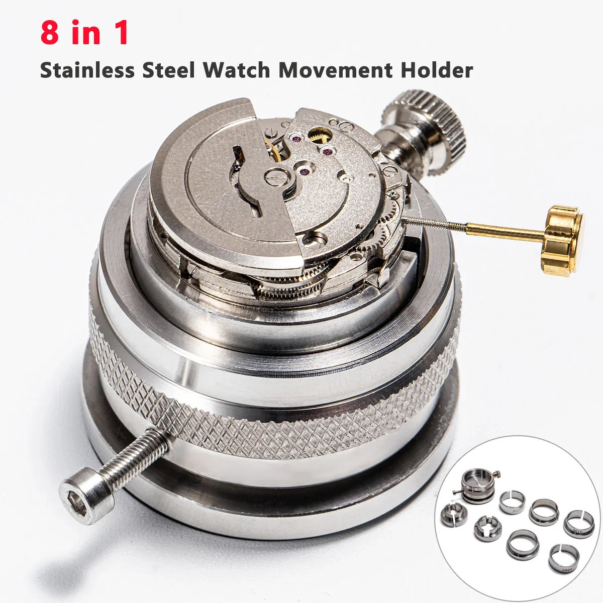 

NEW Watch Repair Tools 8 in 1 Stainless Steel Watch Movement Holders for 2000/7750/2824/3135/2671/3100/8500 with Rotatable base