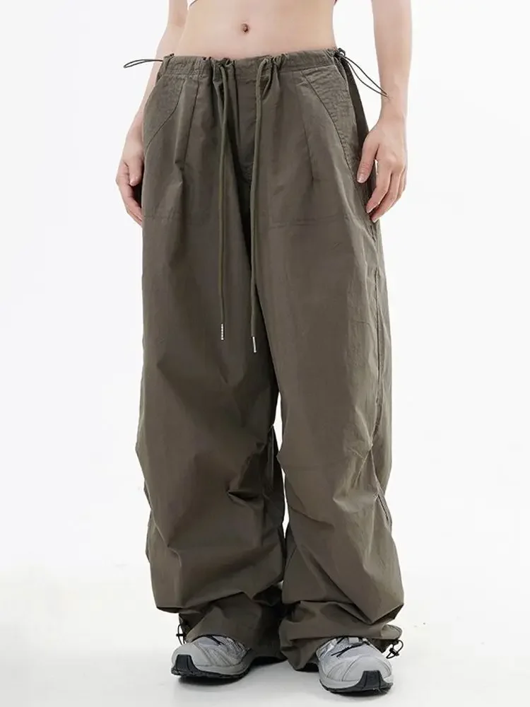 

Retro Loose Drawstring Cargo Pants Men and Women American Paratrooper Pants Casual Wide-legged High-waisted Pants Streetwear New
