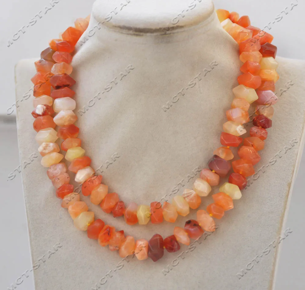 

Z13106 33'' 12mm Red Yellow Baroque Faceted Candy Agate Necklace