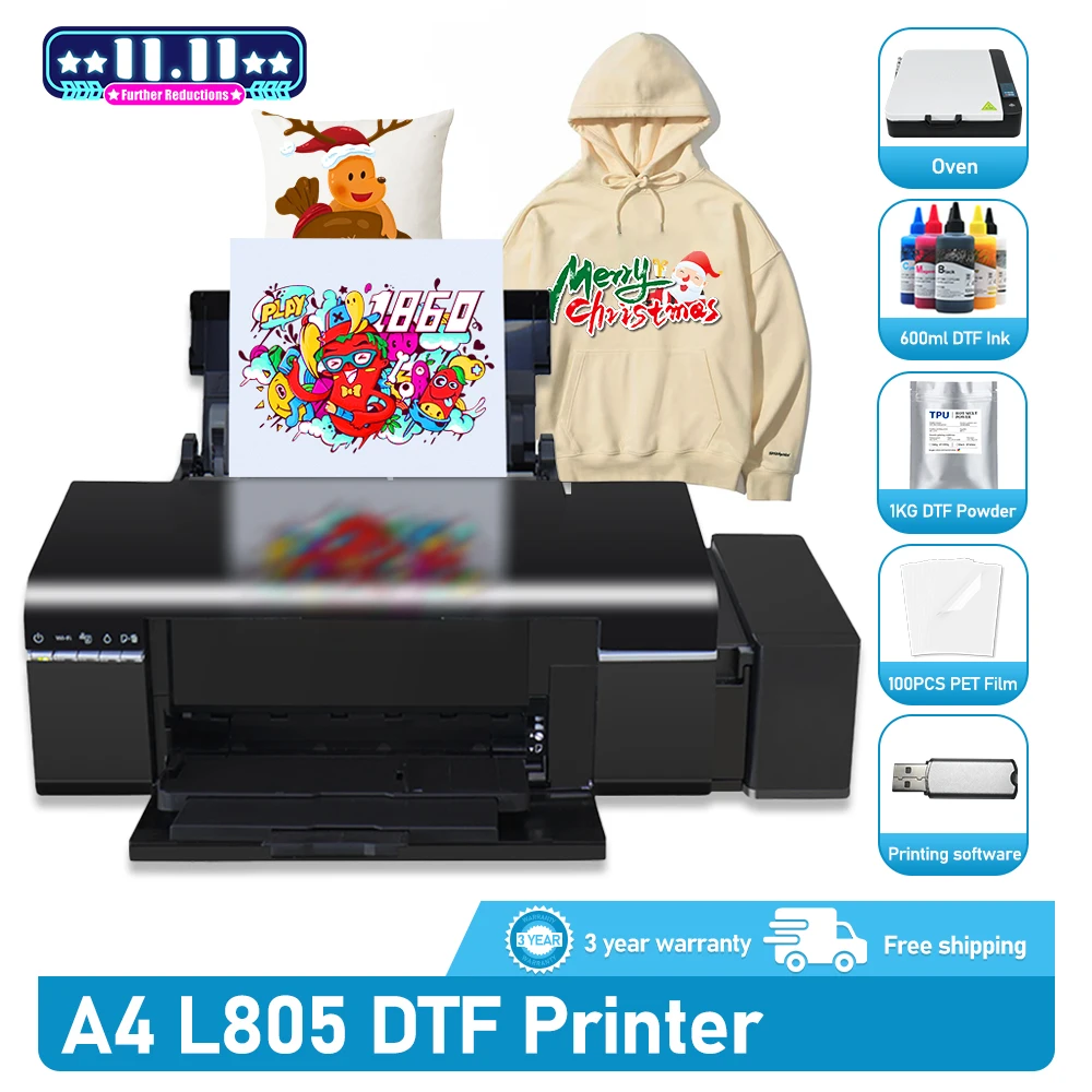 

A4 L805 DTF Printer T-shirt Printing Machine DTF Impresora Direct to Film Printer for T-shirt Fabrics Print DTF Printing Machine