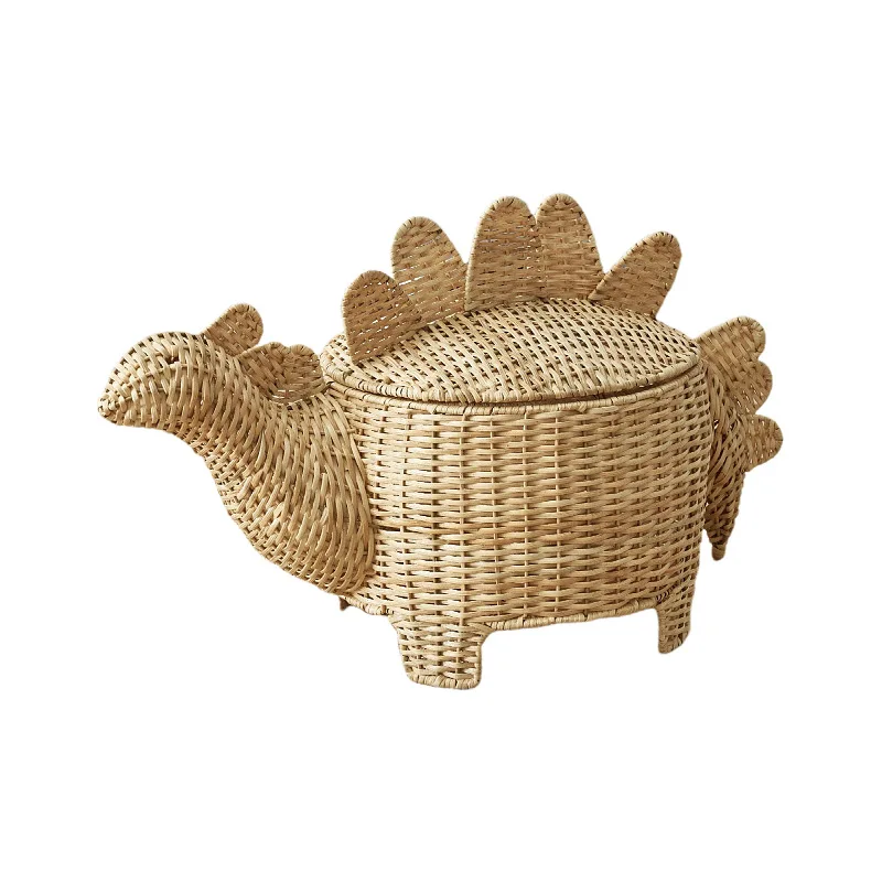 Nordic hand-woven basket rattan with lid cartoon storage basket clothing storage box Indonesian rattan basket