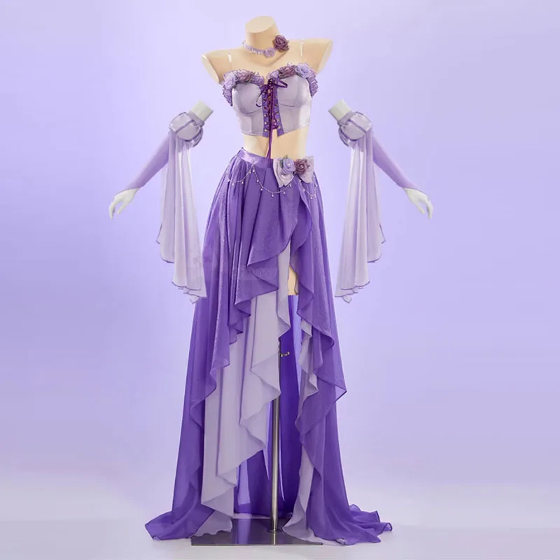 

Anime Fairy Elves Cosplay Costume Women Sexy Corset Top Skirt Suit Purple Fantasy Fairy Dress Halloween Carnival Party Clothes