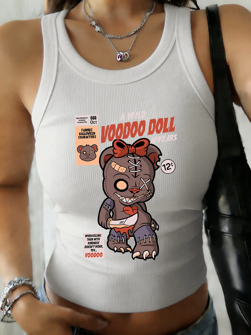 Canotta Estiva da Donna in Cotone Morbido con Stampa Divertente Orso Cartoon, Sottile ed Elastica, con Scollo a O, Senza Maniche