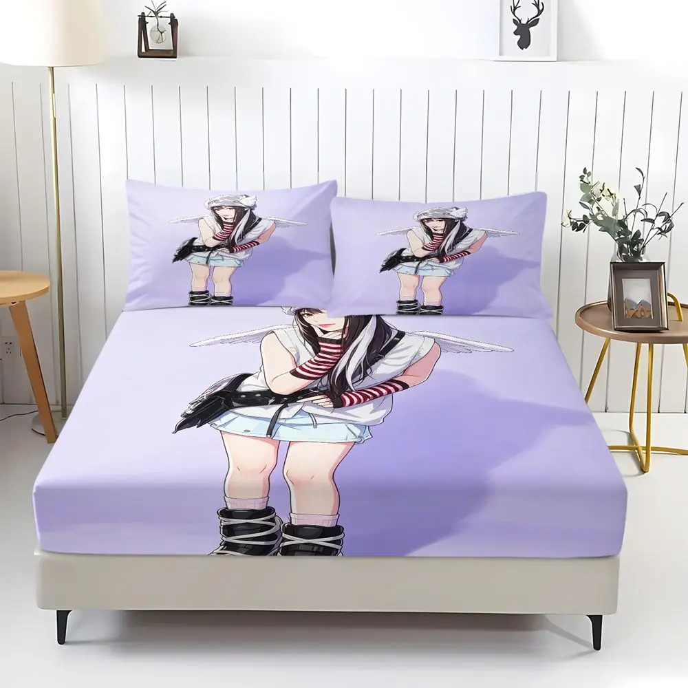 Angel Wing Fashion Cartoon Print Fitted Sheet Set Bed Sheet Set Bedding Set No Fillers Aesthetic Youth Room Bedding Kit