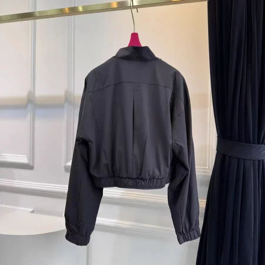 Vlo Casual Short Stand Collar Jacket Women Spring Autumn New Style Fashion Stand Up Collar Zipper Short Long Sleeved Jacket