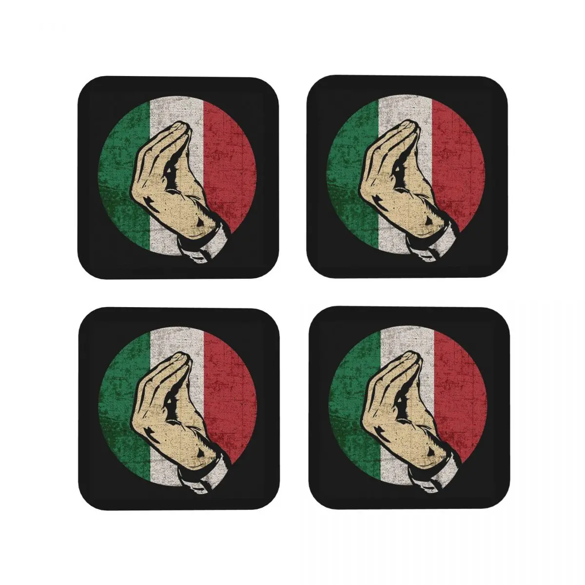 Italian Hand Gesture Sing Language Italy Flag Coasters Kitchen Placemats Insulation Cup Coffee Mats For Decor Home Set of 4