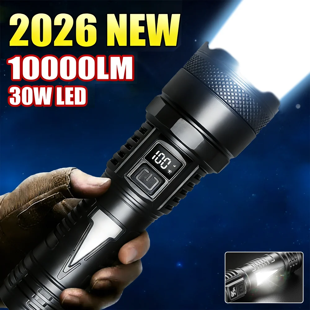 Flashlights High Power Dual Light Rechargeable LED Flashlight Torch Power Display Flashlight Waterproof Outdoor Camping Fishing