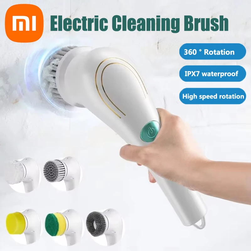 Xiaomi-cepillo de limpieza rotativo eléctrico para baño, potente cepillo silencioso, 5 cabezales reemplazables, para suelo y cocina